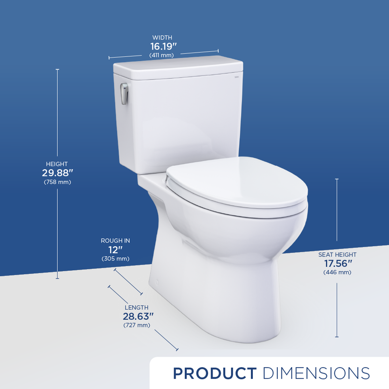 TOTO MS472124CEFG#01 Glaston Two-Piece Elongated 1.28 GPF WASHLET+ and Auto Flush Ready Universal Height Toilet with CEFIONTECT and SS124 SoftClose Seat, Cotton White - view 4