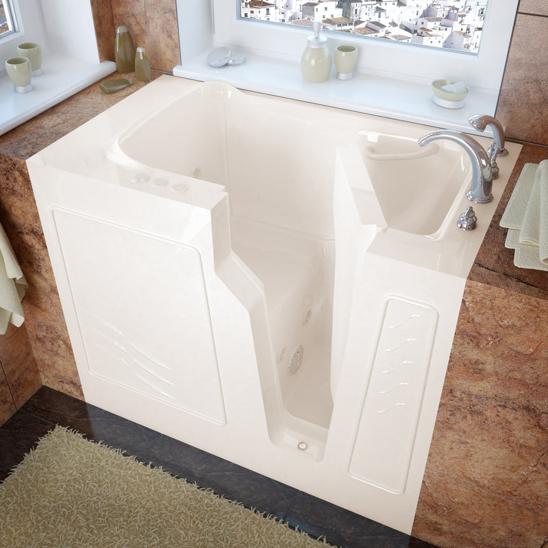 Meditub 2646RBH Walk-In 26 x 46 Right Drain Biscuit Whirlpool Jetted Walk-In Bathtub