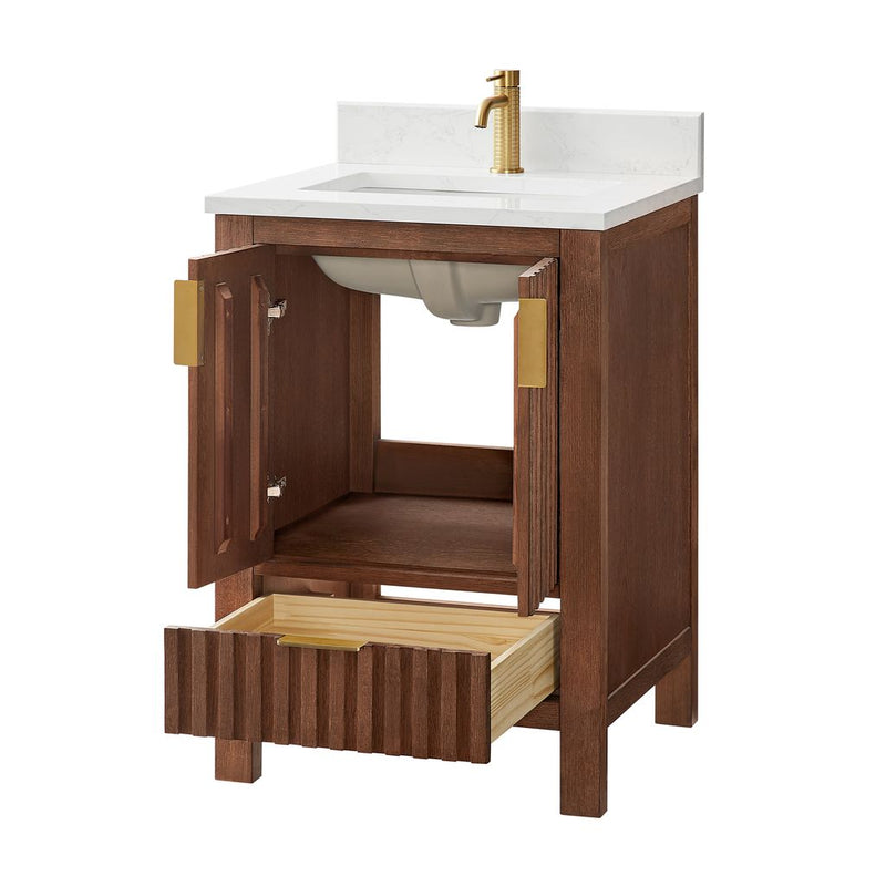 Vinnova 704224-AD-GW Shenzhen 24" Single Sink Bath Vanity in Aged Dark Brown Oak