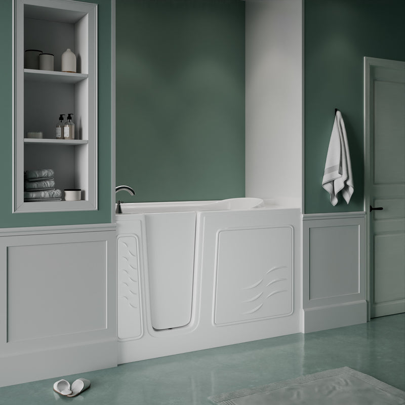 Meditub 3060WILWS Collection 32 x 59 Left Side Drain Soaker Jetted Bathtub in White with Fast Filling Faucet Set lifestyle