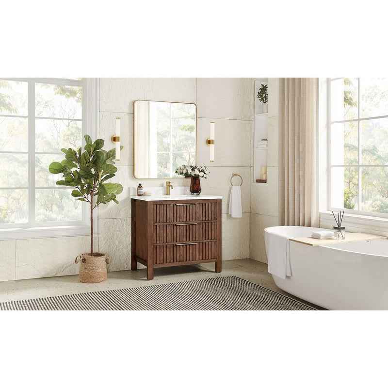 Vinnova 704236-AD-GW Shenzhen 36" Single Sink Bath Vanity in Aged Dark Brown Oak