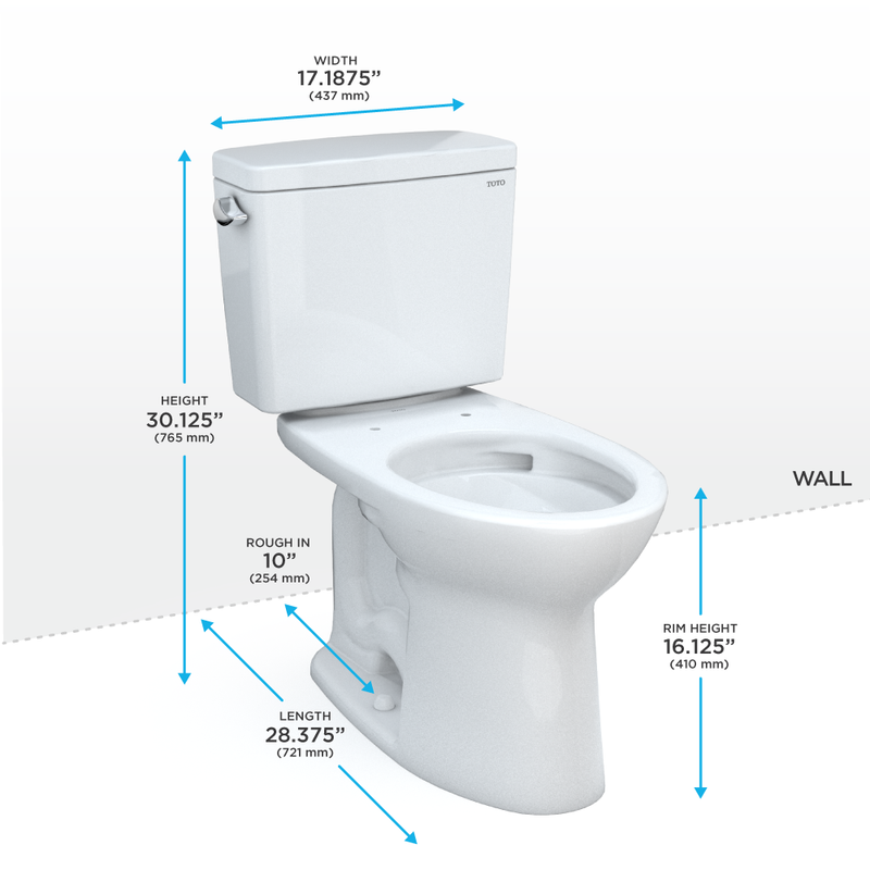 TOTO CST776CSFG.10#01 Drake Two-Piece Elongated 1.6 GPF Universal Height TORNADO FLUSH Toilet with CEFIONTECT and 10 Inch Rough-In, Cotton White - view 2
