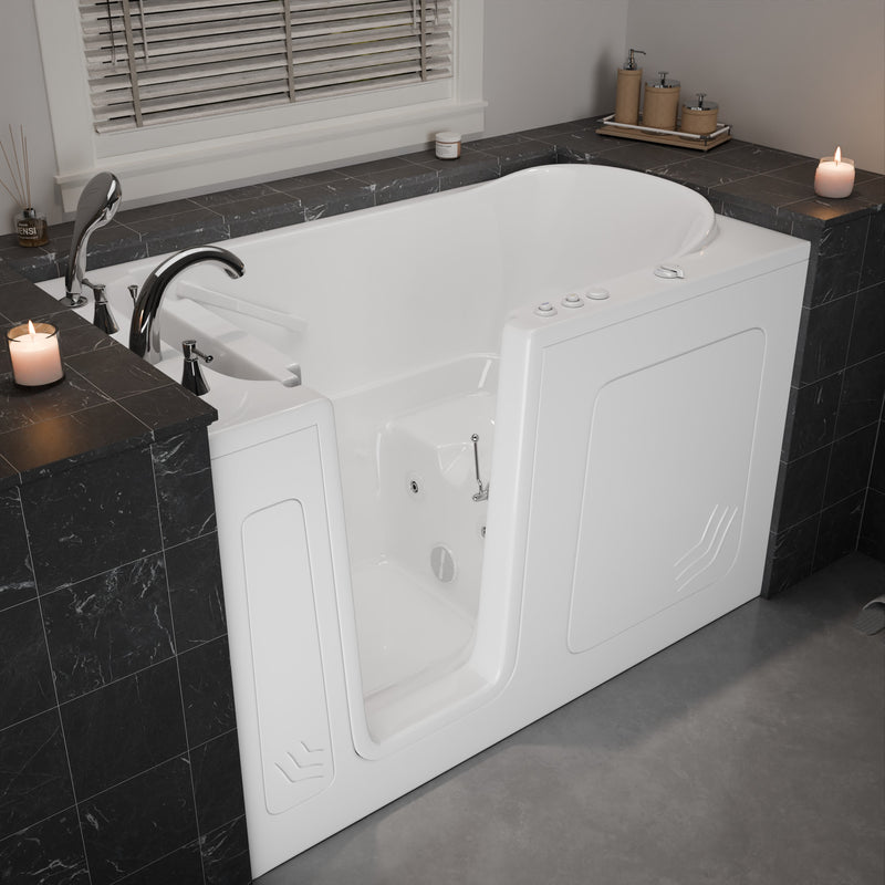 Meditub A3260LWH Collection 32 x 60 Whirlpool Jetted Bathtub with Left Drain in White with Powered Fast Drain