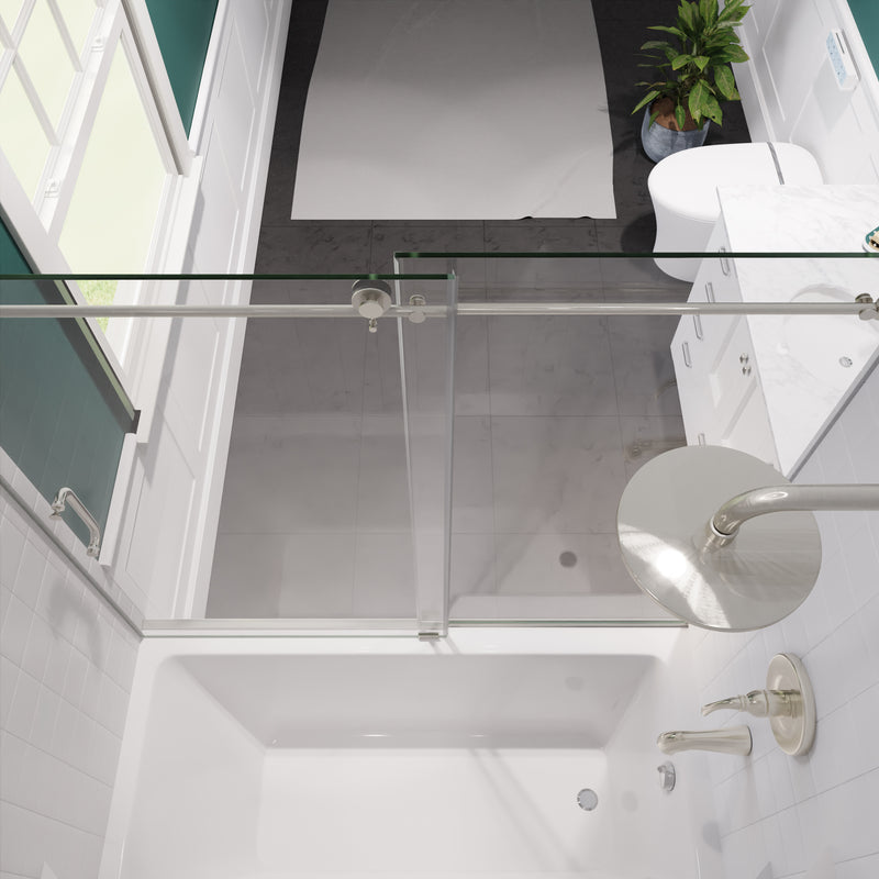 Anzzi Don Series Frameless Sliding Tub Door in Brushed Nickel