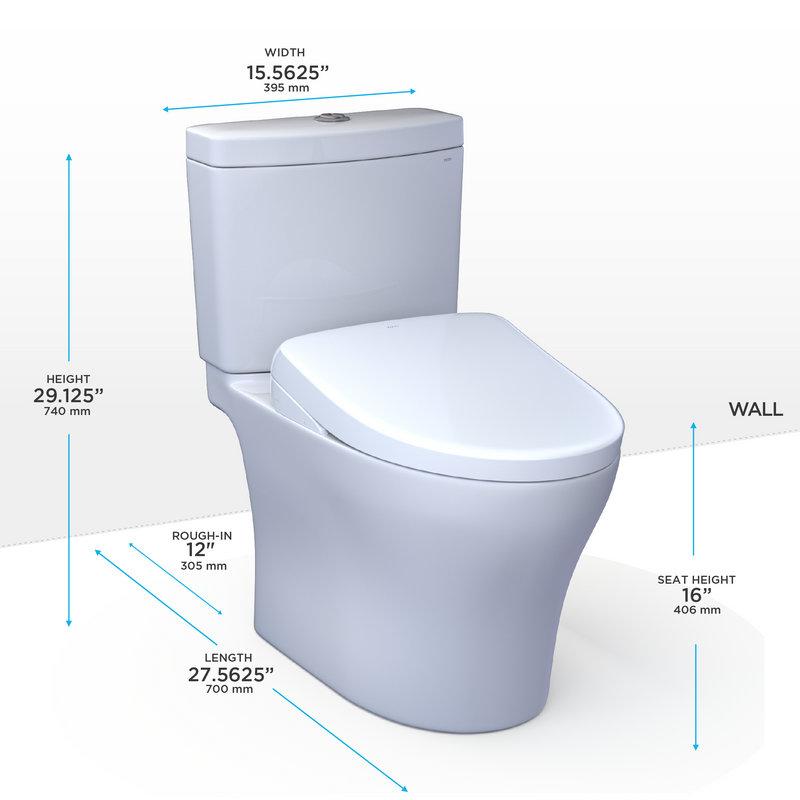 TOTO MW4464736CEMGNA#01 WASHLET+ Aquia IV Two-Piece Elongated Dual Flush 1.28 and 0.9 GPF Toilet and with Auto Flush S7A Contemporary Bidet Seat, Cotton White - view 2