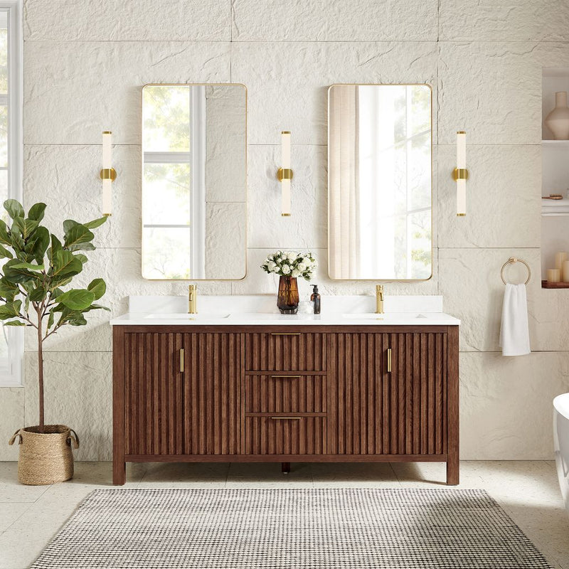 Vinnova 704272-AD-GW Shenzhen 72" Double Sink Bath Vanity in Aged Dark Brown Oak