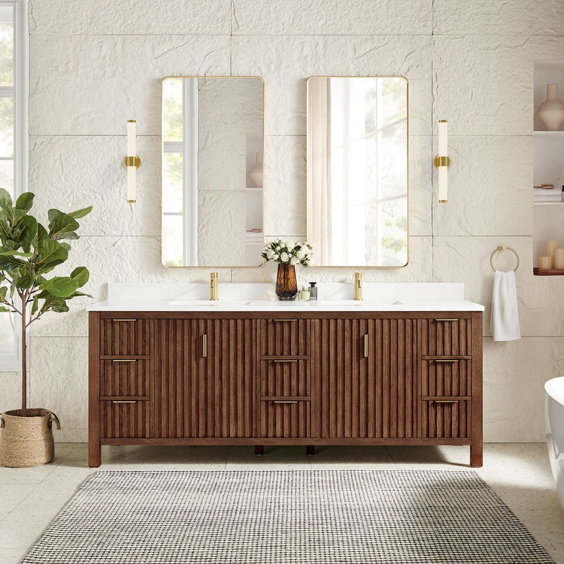 Vinnova 704284-AD-GW Shenzhen 84" Double Sink Bath Vanity in Aged Dark Brown Oak
