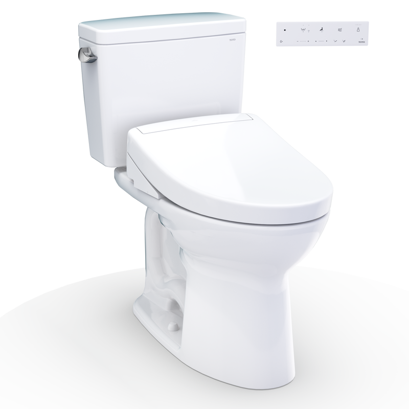 TOTO MW7763446CEFG#01 Drake WASHLET+ Two-Piece Elongated 1.28 GPF Universal Height TORNADO FLUSH Toilet with S5 Bidet Seat, Cotton White