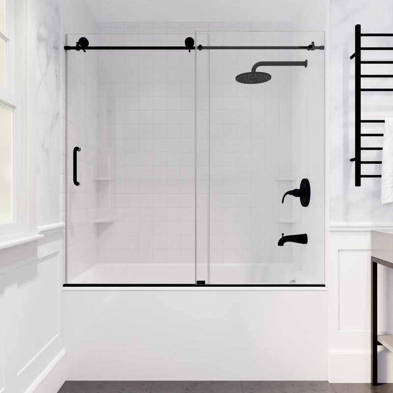 Anzzi Don Series Frameless Sliding Tub Door in Matte Black
