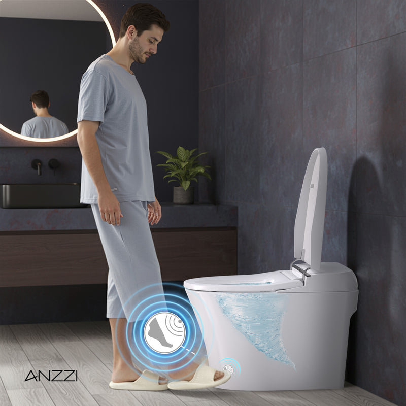 Anzzi TL-ST823WH Juno 26 in. Smart Toilet and Bidet Set with Heated Seat, Front & Rear Wash, Foot Sensor, and Remote Con