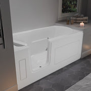 Meditub 3060SILWS Collection 30 x 59 Left Side Drain Soaker Jetted Bathtub in White with Easy Step Wide Swing Door