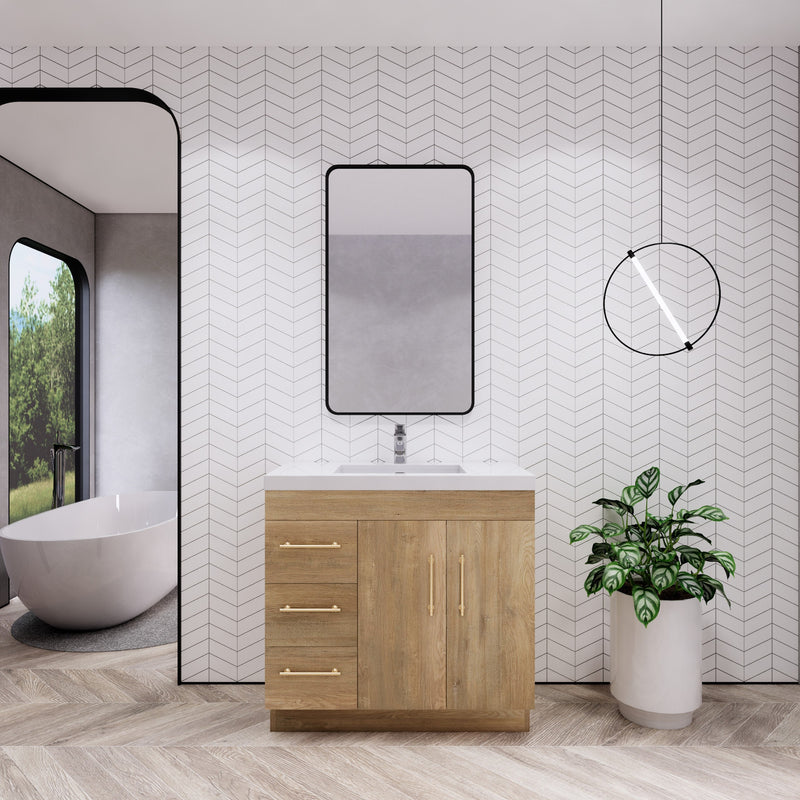 Moreno Bath ELSA36LFS Elsa 36" Freestanding Vanity With Reinforced Acrylic Sink Top (Left Side Drawers)
