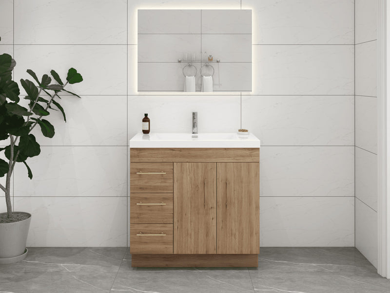 Moreno Bath ELSA36LFS Elsa 36" Freestanding Vanity With Reinforced Acrylic Sink Top (Left Side Drawers)