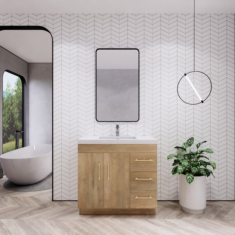 Moreno Bath ELSA36RFS Elsa 36" Freestanding Vanity With Reinforced Acrylic Sink Top (Right Side Drawers)