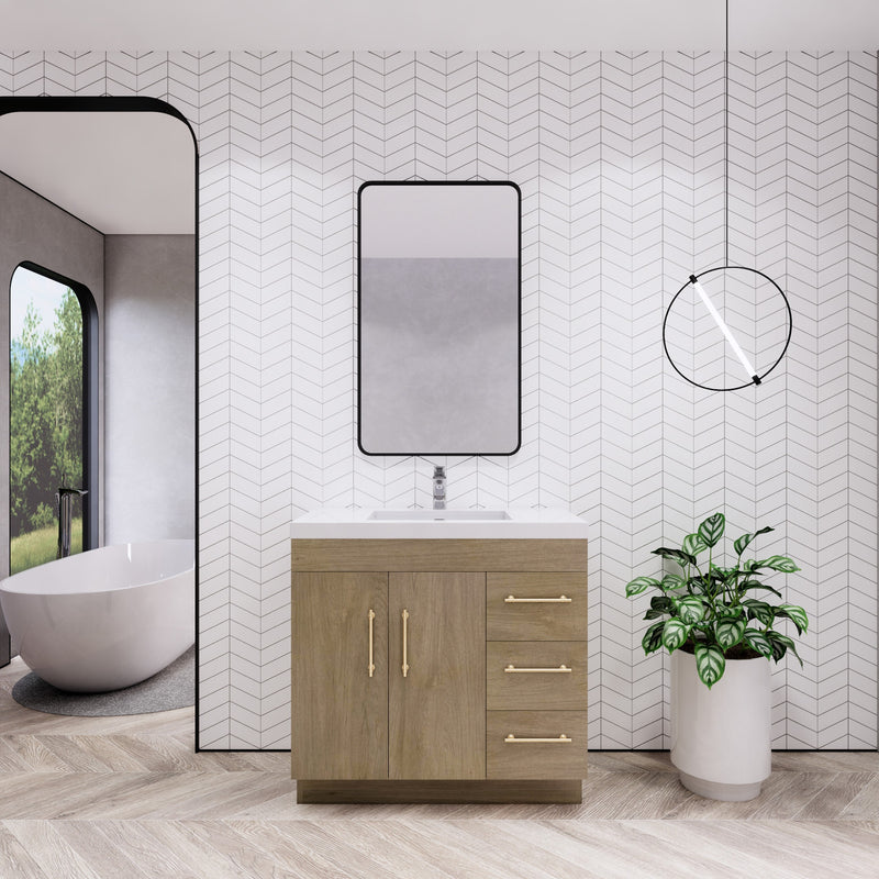 Moreno Bath ELSA36RFS Elsa 36" Freestanding Vanity With Reinforced Acrylic Sink Top (Right Side Drawers)