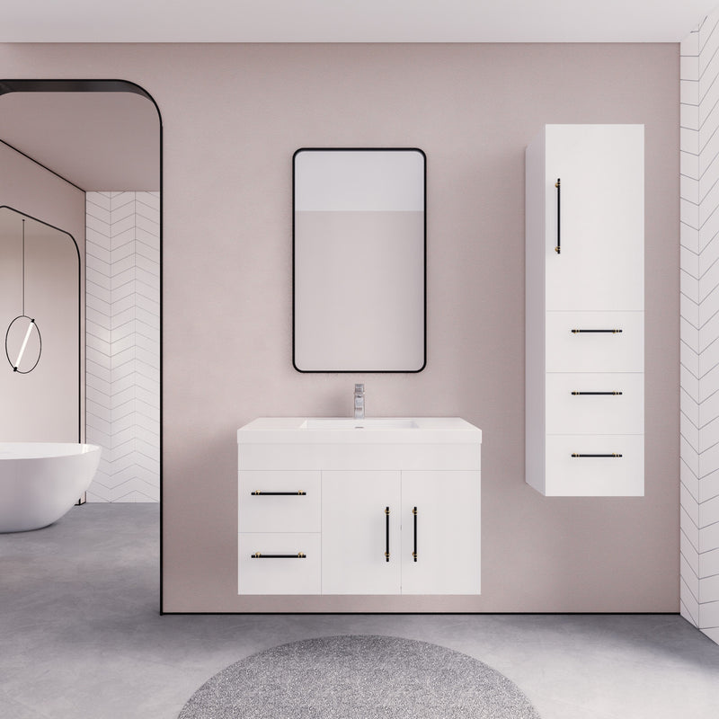 Moreno Bath ELSA36LWH Elsa 36" Floating Bathroom Vanity With Reinforced Acrylic Sink Top (Left Side Drawers)
