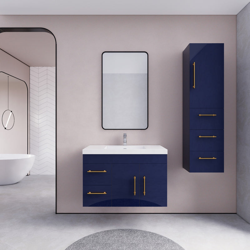 Moreno Bath ELSA36LWH Elsa 36" Floating Bathroom Vanity With Reinforced Acrylic Sink Top (Left Side Drawers)