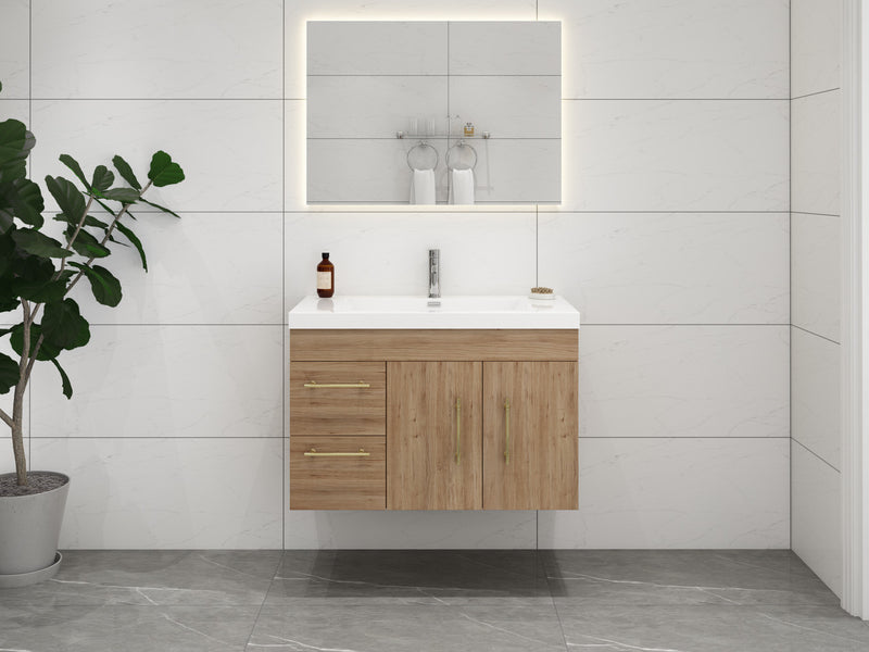 Moreno Bath ELSA36LWH Elsa 36" Floating Bathroom Vanity With Reinforced Acrylic Sink Top (Left Side Drawers)