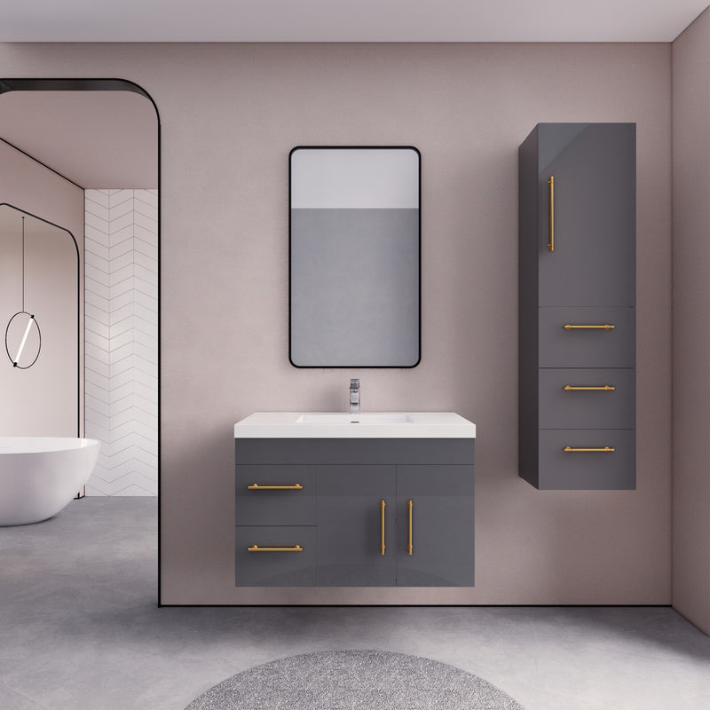 Moreno Bath ELSA36LWH Elsa 36" Floating Bathroom Vanity With Reinforced Acrylic Sink Top (Left Side Drawers)