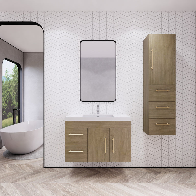 Moreno Bath ELSA36LWH Elsa 36" Floating Bathroom Vanity With Reinforced Acrylic Sink Top (Left Side Drawers)