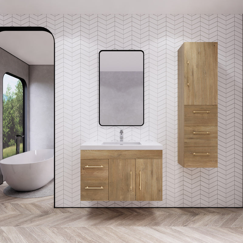 Moreno Bath ELSA36LWH Elsa 36" Floating Bathroom Vanity With Reinforced Acrylic Sink Top (Left Side Drawers)
