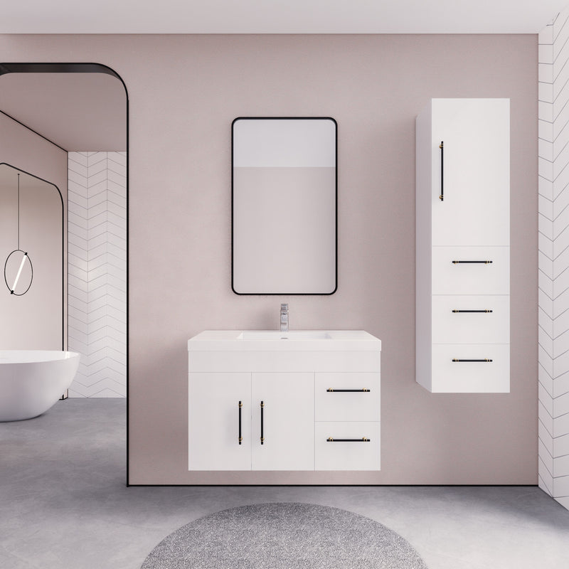 Moreno Bath ELSA36RWH Elsa 36" Floating Bathroom Vanity With Reinforced Acrylic Sink Top (Right Side Drawers)