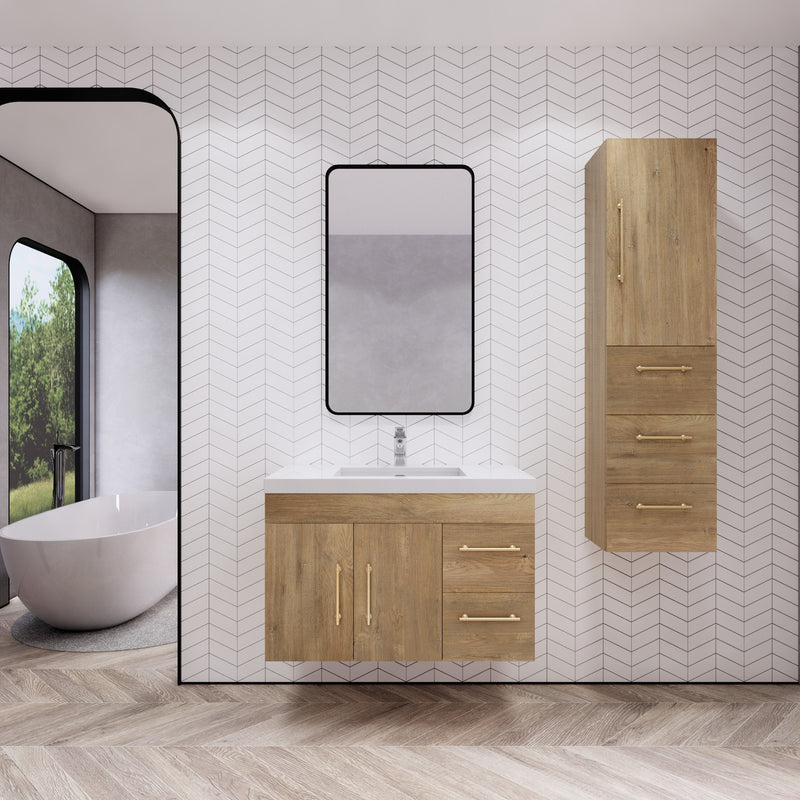 Moreno Bath ELSA36RWH Elsa 36" Floating Bathroom Vanity With Reinforced Acrylic Sink Top (Right Side Drawers)