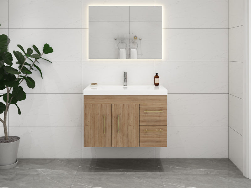 Moreno Bath ELSA36RWH Elsa 36" Floating Bathroom Vanity With Reinforced Acrylic Sink Top (Right Side Drawers)