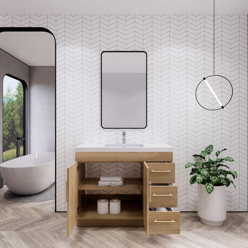 Moreno Bath ELSA42RFS Elsa 42" Freestanding Vanity With Reinforced Acrylic Sink Top (Right Side Drawers)