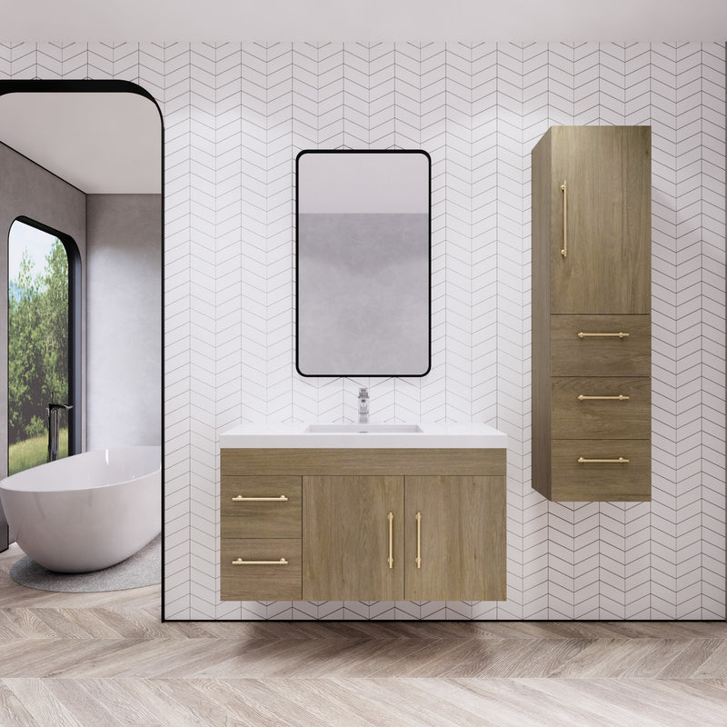 Moreno Bath ELSA42LWH Elsa 42" Floating Bathroom Vanity With Reinforced Acrylic Sink Top (Left Side Drawers)
