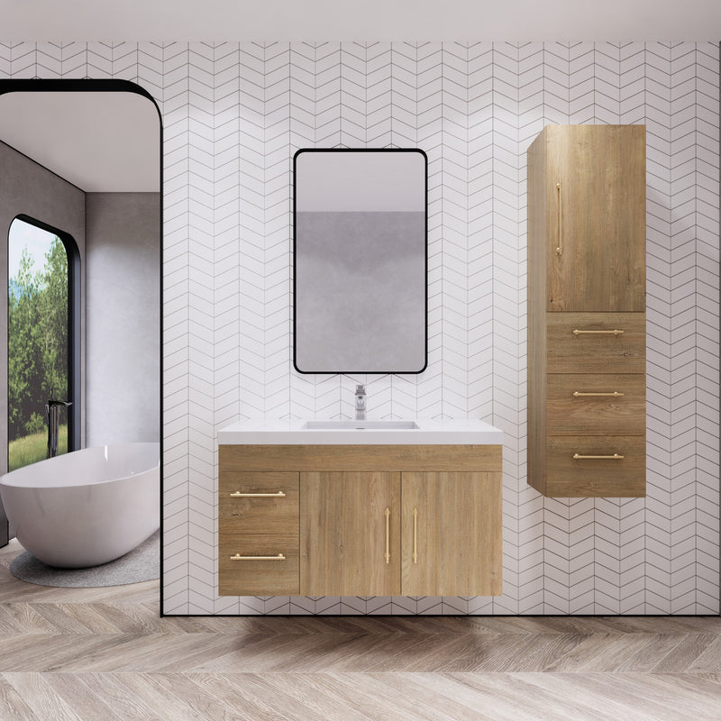 Moreno Bath ELSA42LWH Elsa 42" Floating Bathroom Vanity With Reinforced Acrylic Sink Top (Left Side Drawers)