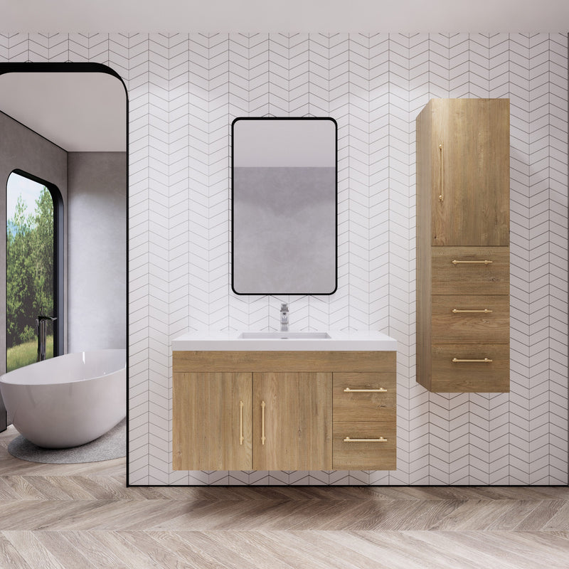 Moreno Bath ELSA42RWH Elsa 42" Floating Bathroom Vanity With Reinforced Acrylic Sink Top (Right Side Drawers)