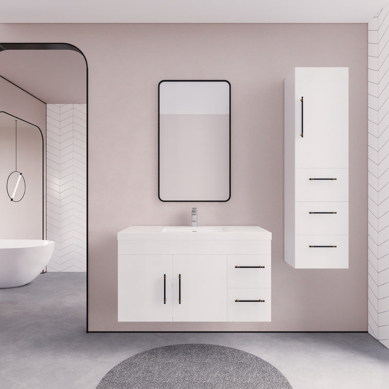 Moreno Bath ELSA42RWH Elsa 42" Floating Bathroom Vanity With Reinforced Acrylic Sink Top (Right Side Drawers)