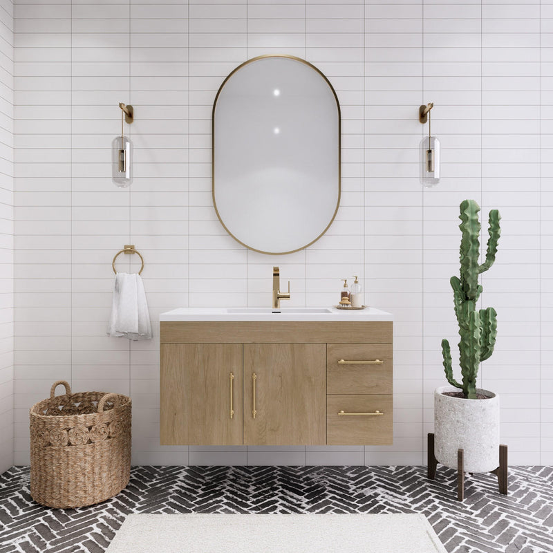 Moreno Bath ELSA42RWH Elsa 42" Floating Bathroom Vanity With Reinforced Acrylic Sink Top (Right Side Drawers)