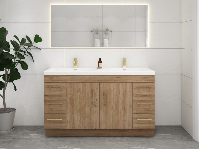Moreno Bath ELSA60DFS Elsa 60" Freestanding Bathroom Vanity With Reinforced Acrylic Double Sink Top