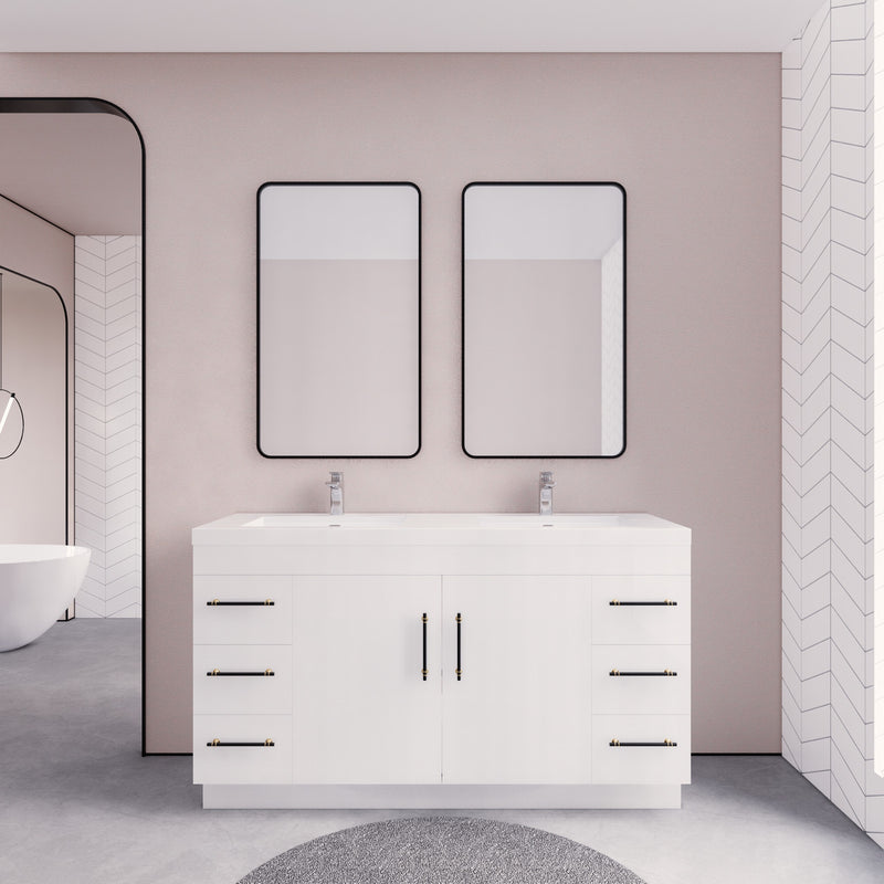 Moreno Bath ELSA60DFS Elsa 60" Freestanding Bathroom Vanity With Reinforced Acrylic Double Sink Top