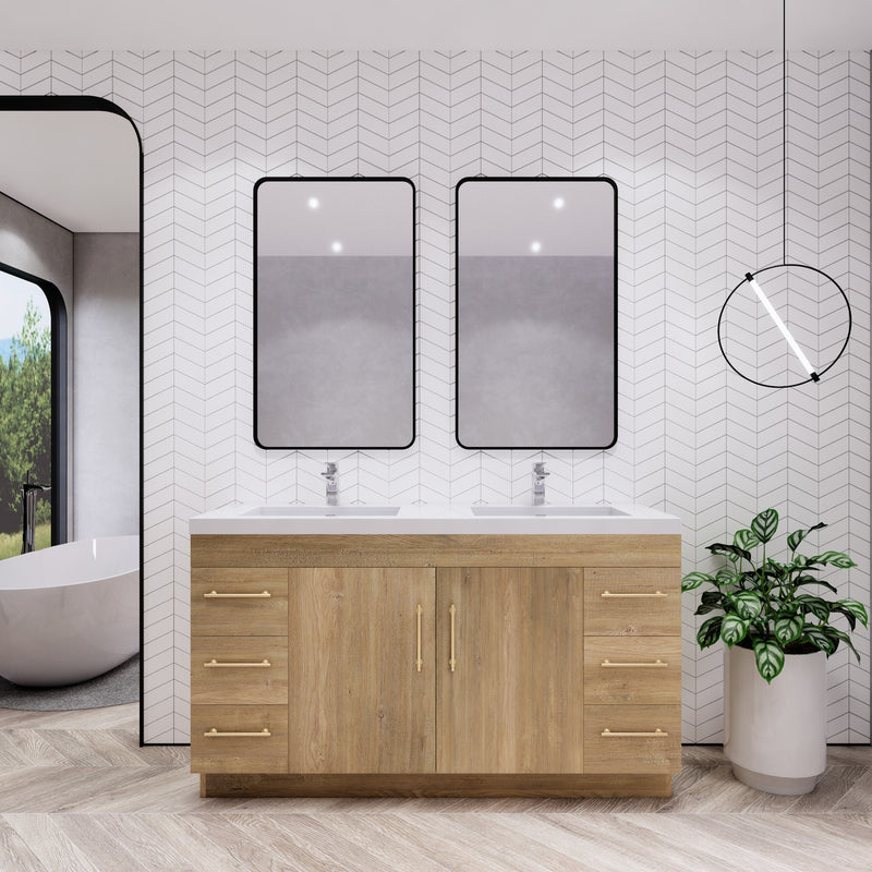 Moreno Bath ELSA60DFS Elsa 60" Freestanding Bathroom Vanity With Reinforced Acrylic Double Sink Top