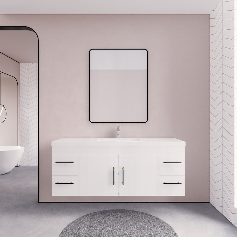 Moreno Bath ELSA60SWH Elsa 60" Floating Bathroom Vanity With Reinforced Acrylic Single Sink Top