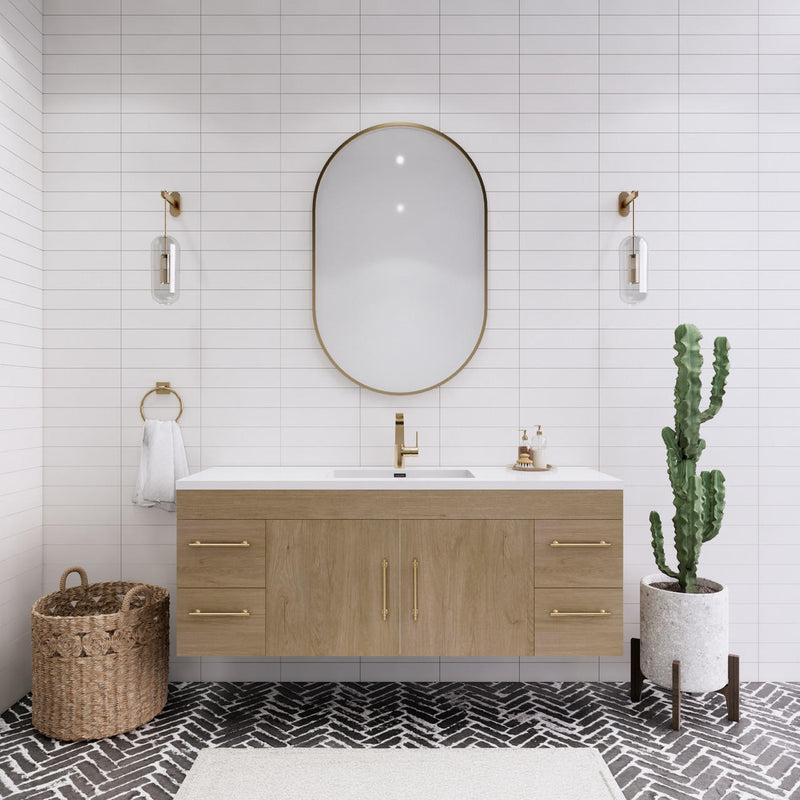 Moreno Bath ELSA60SWH Elsa 60" Floating Bathroom Vanity With Reinforced Acrylic Single Sink Top