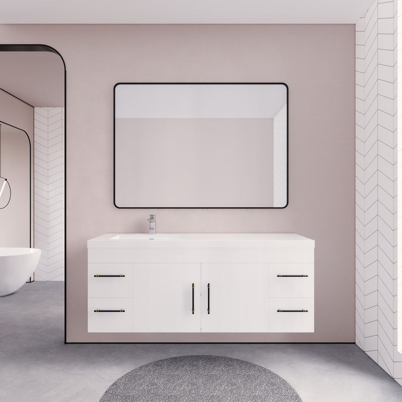 Moreno Bath ELSA60SLWH Elsa 60" Floating Bathroom Vanity with Reinforced Acrylic Single Sink Top (Left Side)