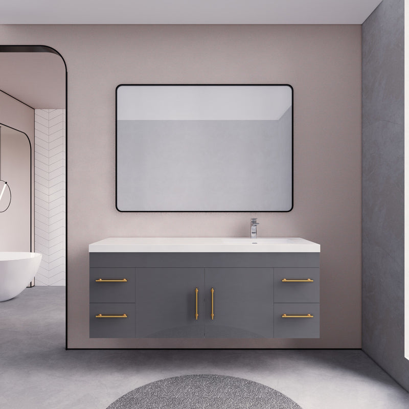 Moreno Bath ELSA60SRWH Elsa 60" Floating Bathroom Vanity with Reinforced Acrylic Single Sink Top (Right Side)