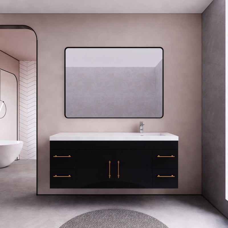 Moreno Bath ELSA60SRWH Elsa 60" Floating Bathroom Vanity with Reinforced Acrylic Single Sink Top (Right Side)