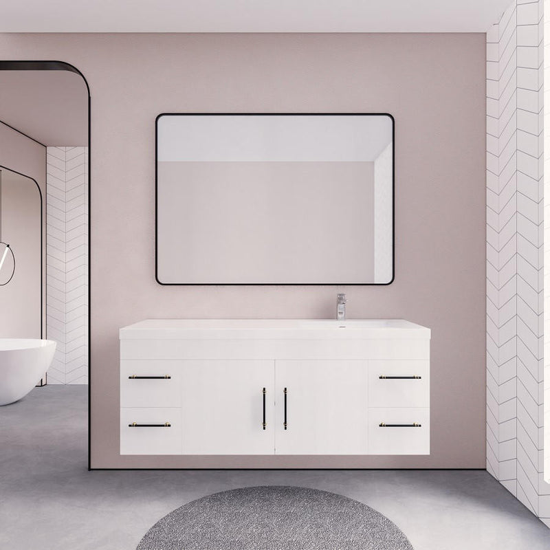 Moreno Bath ELSA60SRWH Elsa 60" Floating Bathroom Vanity with Reinforced Acrylic Single Sink Top (Right Side)