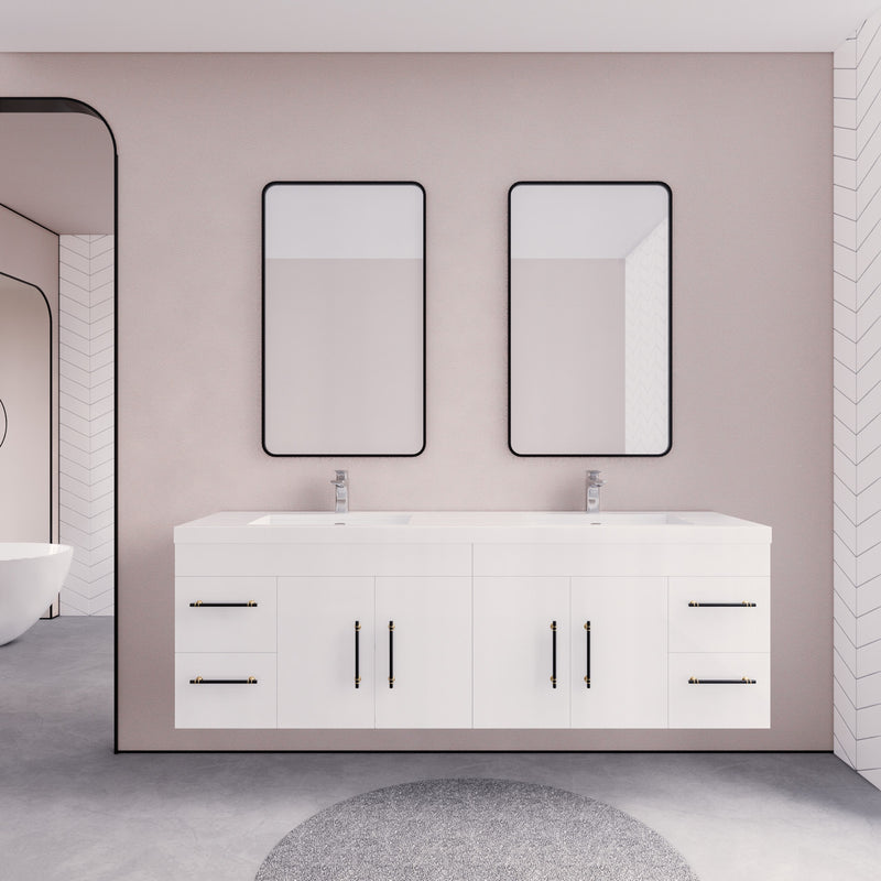 Moreno Bath ELSA72DWH Elsa 72" Floating Bathroom Vanity With Reinforced Acrylic Double Sink Top