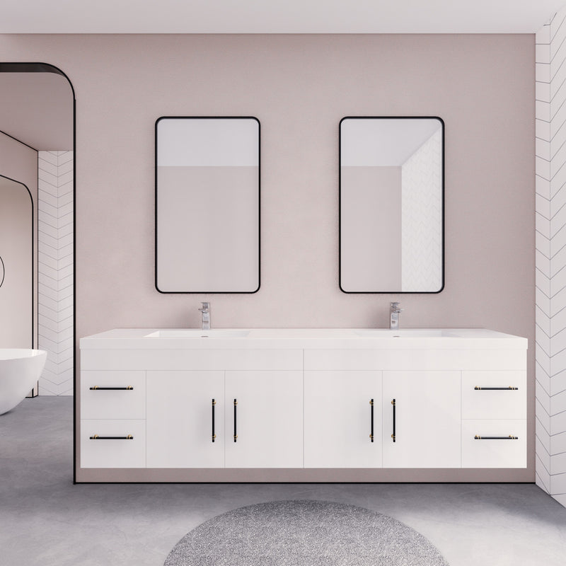 Moreno Bath ELSA84DWH Elsa 84" Floating Bathroom Vanity With Reinforced Acrylic Double Sink Top