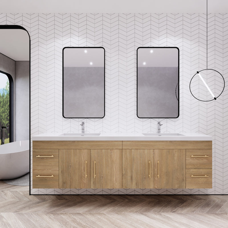Moreno Bath ELSA84DWH Elsa 84" Floating Bathroom Vanity With Reinforced Acrylic Double Sink Top