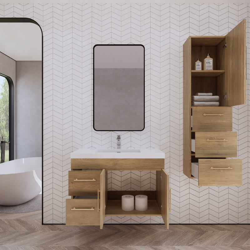 Moreno Bath ELSA36LWH Elsa 36" Floating Bathroom Vanity With Reinforced Acrylic Sink Top (Left Side Drawers)