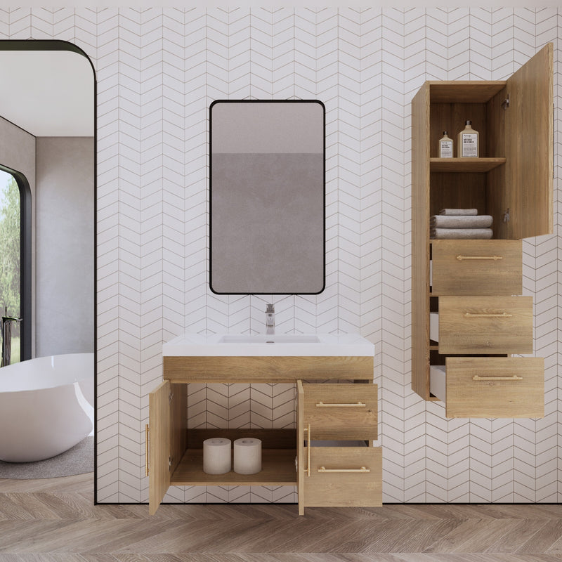 Moreno Bath ELSA36RWH Elsa 36" Floating Bathroom Vanity With Reinforced Acrylic Sink Top (Right Side Drawers)