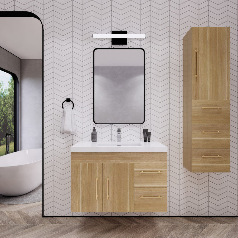 Moreno Bath ELSA36RWH Elsa 36" Floating Bathroom Vanity With Reinforced Acrylic Sink Top (Right Side Drawers)