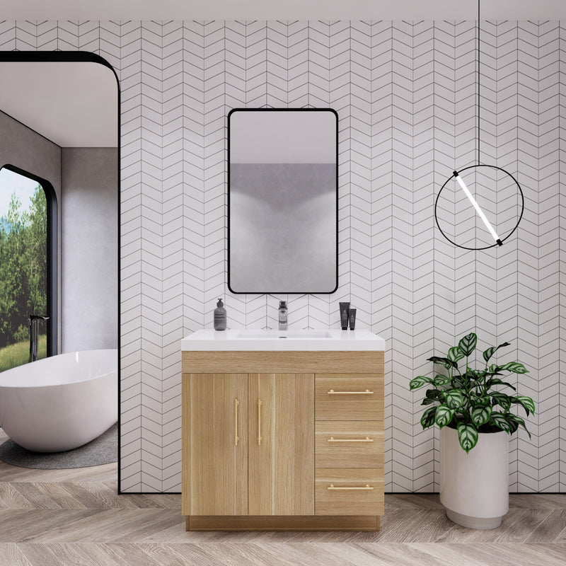 Moreno Bath ELSA36RFS Elsa 36" Freestanding Vanity With Reinforced Acrylic Sink Top (Right Side Drawers)
